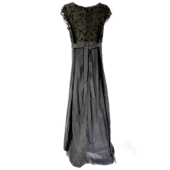 Velvet Flocked Chiffon Bodice with Crape Back Satin Skirt Formal Maxi Dr… - Picture 4 of 16
